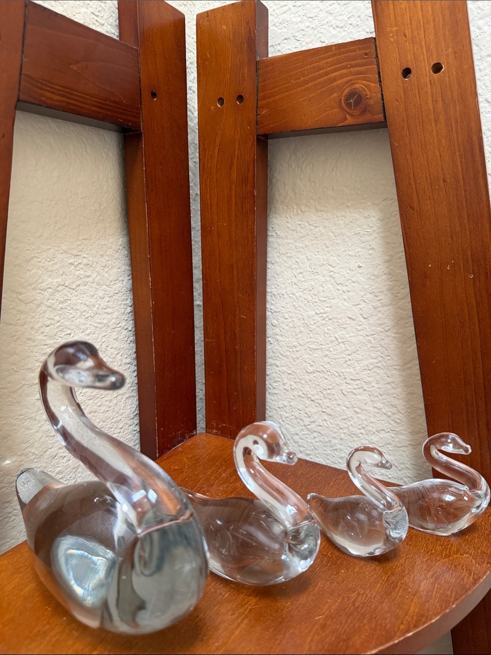 Vintage Clear Glass Swan Family Set of 4 Mid Century Modern Decor